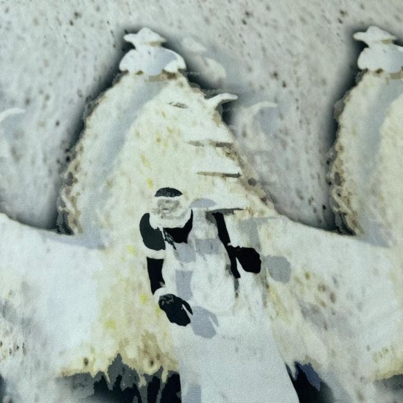 Tecido Crepe de Chine Estampado Art Figure Mono • Conexão Tecidos