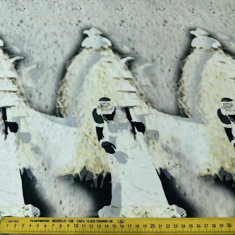 Tecido Crepe de Chine Estampado Art Figure Mono • Conexão Tecidos