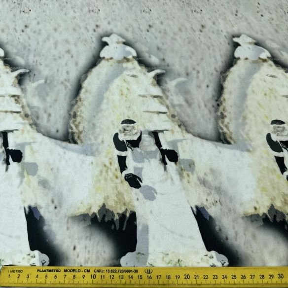 Tecido Crepe de Chine Estampado Art Figure Mono • Conexão Tecidos