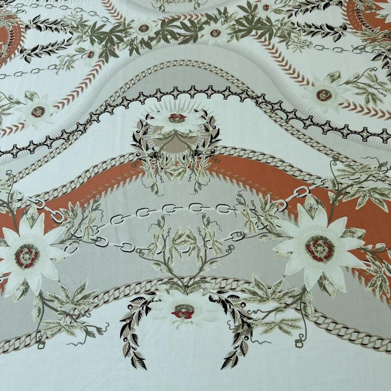 Tecido Crepe de Chine Estampado Chain Royal Soft • Conexão Tecidos