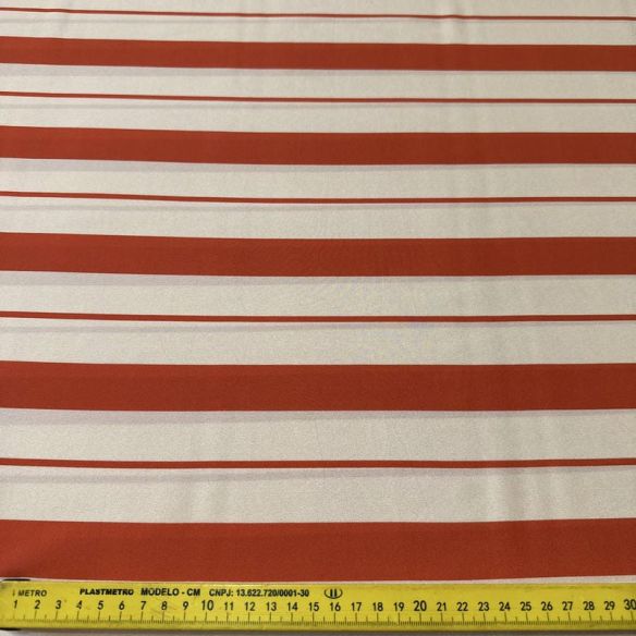 Tecido Crepe de Chine Estampado Stripe Bold Orange • Conexão Tecidos