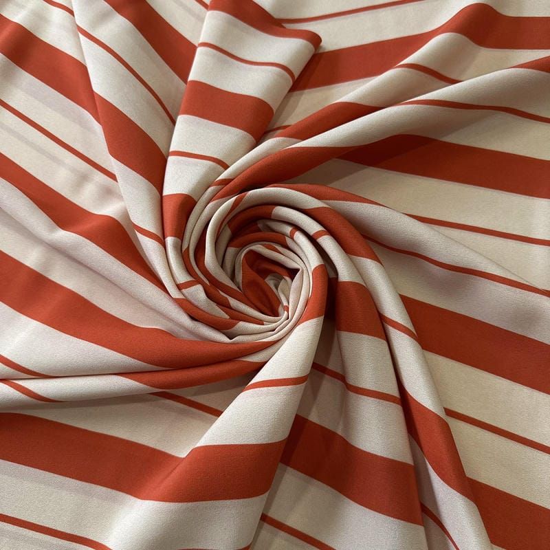 Tecido Crepe de Chine Estampado Stripe Bold Orange • Conexão Tecidos