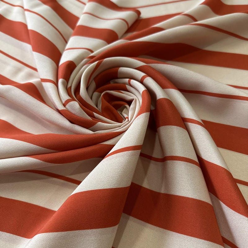 Tecido Crepe de Chine Estampado Stripe Bold Orange • Conexão Tecidos