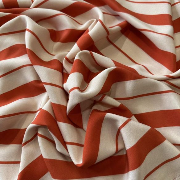 Tecido Crepe de Chine Estampado Stripe Bold Orange • Conexão Tecidos