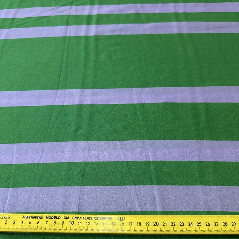 Tecido Crepe de Chine Estampado Green Stripe Fresh • Conexão Tecidos