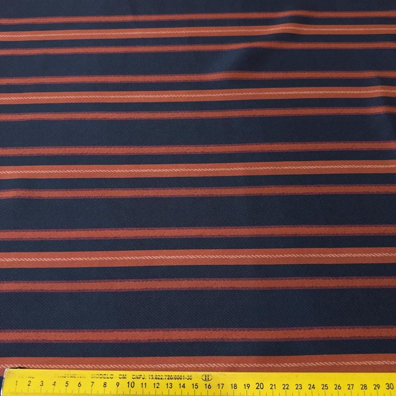Tecido Crepe de Chine Estampado Stripe Navy Elegance • Conexão Tecidos