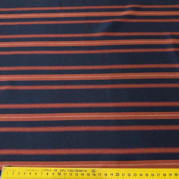 Tecido Crepe de Chine Estampado Stripe Navy Elegance • Conexão Tecidos