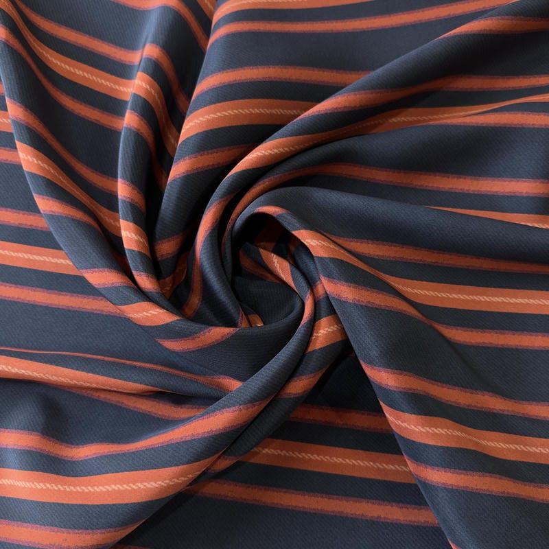 Tecido Crepe de Chine Estampado Stripe Navy Elegance • Conexão Tecidos