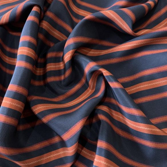 Tecido Crepe de Chine Estampado Stripe Navy Elegance • Conexão Tecidos