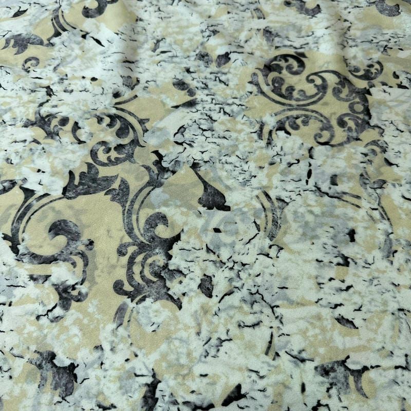 Tecido Crepe de Chine Estampado Vintage Floral Stone • Conexão Tecidos