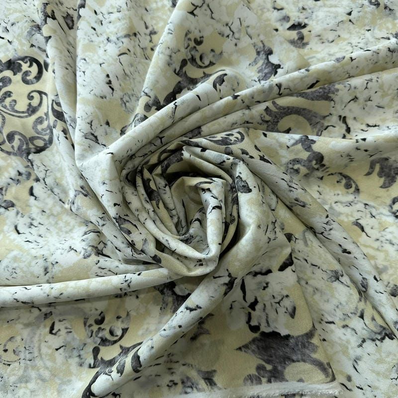 Tecido Crepe de Chine Estampado Vintage Floral Stone • Conexão Tecidos