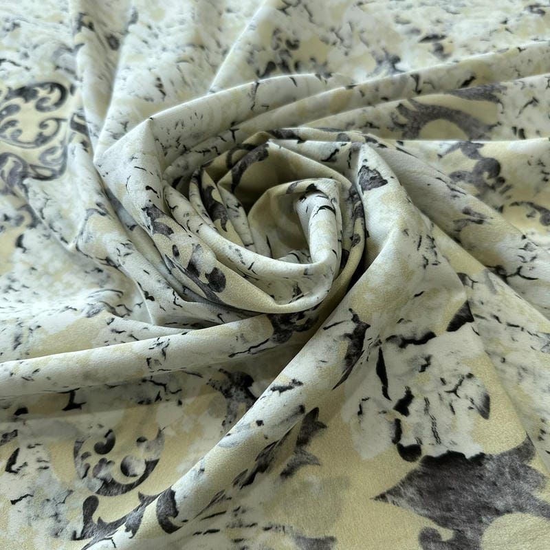 Tecido Crepe de Chine Estampado Vintage Floral Stone • Conexão Tecidos