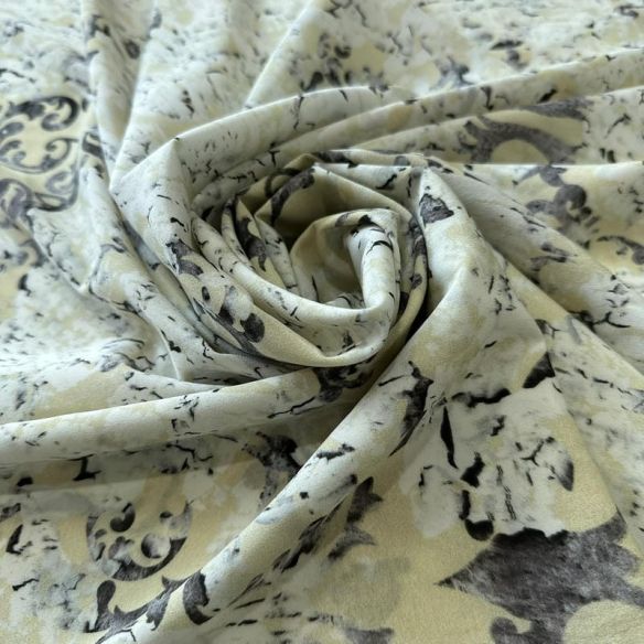 Tecido Crepe de Chine Estampado Vintage Floral Stone • Conexão Tecidos