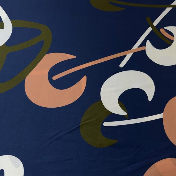 Tecido Crepe de Chine Estampado Shapes Blue • Conexão Tecidos