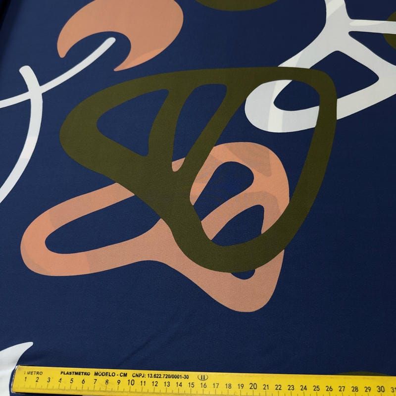 Tecido Crepe de Chine Estampado Shapes Blue • Conexão Tecidos