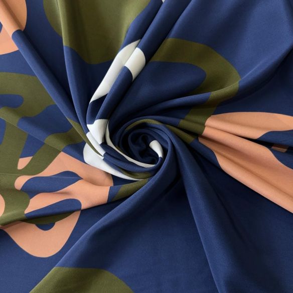 Tecido Crepe de Chine Estampado Shapes Blue • Conexão Tecidos