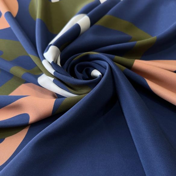 Tecido Crepe de Chine Estampado Shapes Blue • Conexão Tecidos