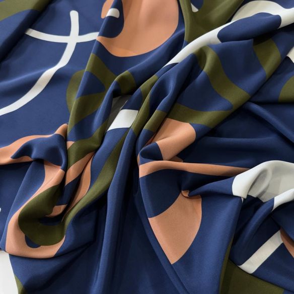 Tecido Crepe de Chine Estampado Shapes Blue • Conexão Tecidos