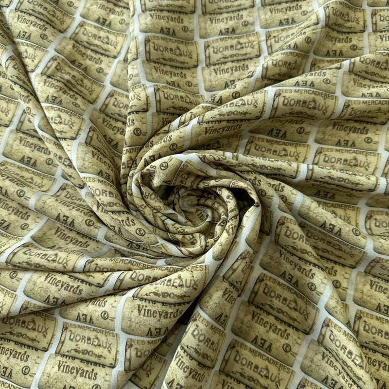 Tecido Crepe de Chine Estampado Wine Cork • Conexão Tecidos