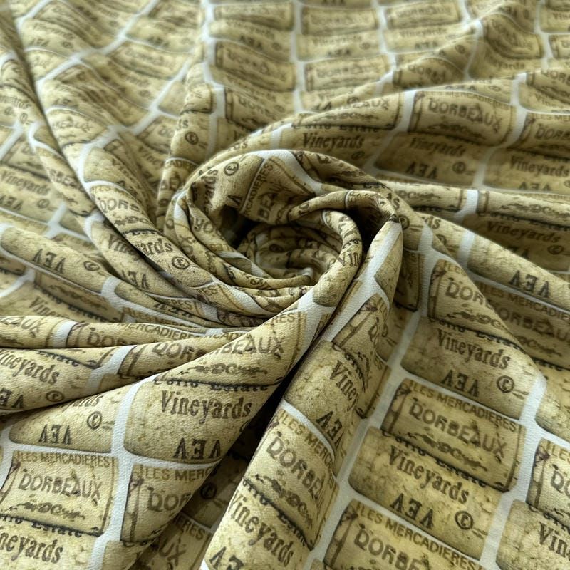 Tecido Crepe de Chine Estampado Wine Cork • Conexão Tecidos