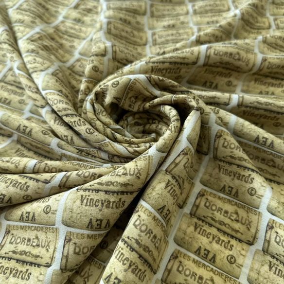 Tecido Crepe de Chine Estampado Wine Cork • Conexão Tecidos