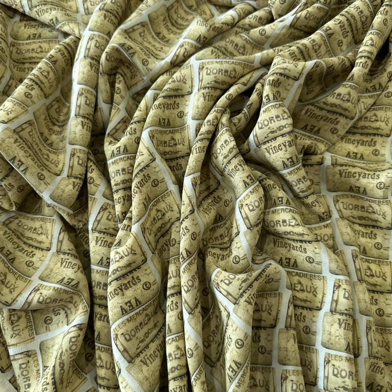 Tecido Crepe de Chine Estampado Wine Cork • Conexão Tecidos