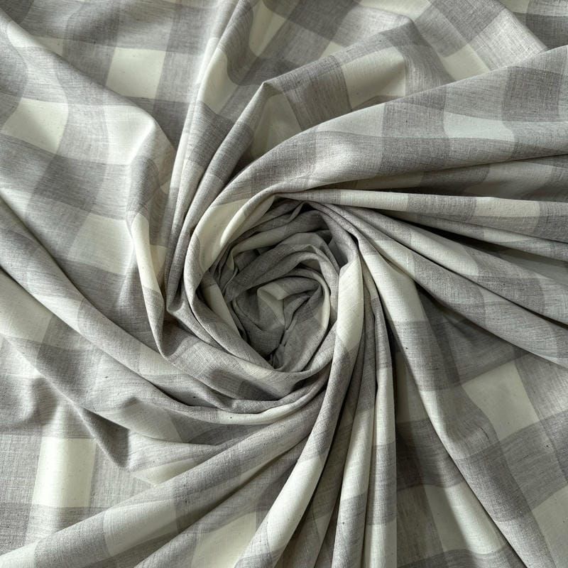 Tecido Cambraia De Algodão Xadrez Cinza Claro • Conexão Tecidos