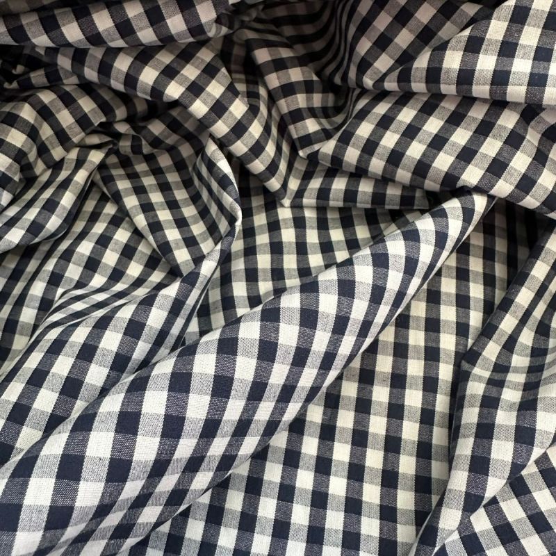 Tecido Tricoline Fio Tinto Vichy Marinho Clássico • Conexão Tecidos