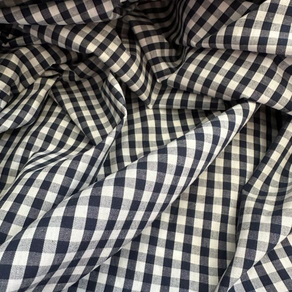 Tecido Tricoline Fio Tinto Vichy Marinho Clássico • Conexão Tecidos