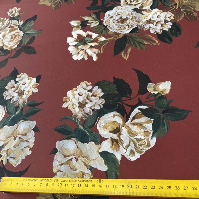 Tecido Malha Fluity Estampado Rose Vintage Marsala • Conexão Tecidos