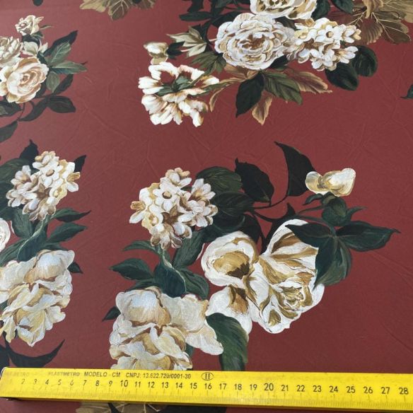 Tecido Malha Fluity Estampado Rose Vintage Marsala • Conexão Tecidos