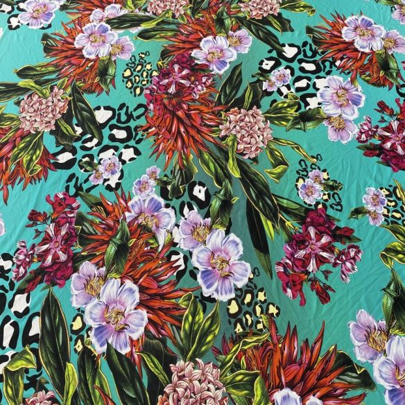 Tecido Malha Fluity Estampado Tropical Jungle Chic • Conexão Tecidos