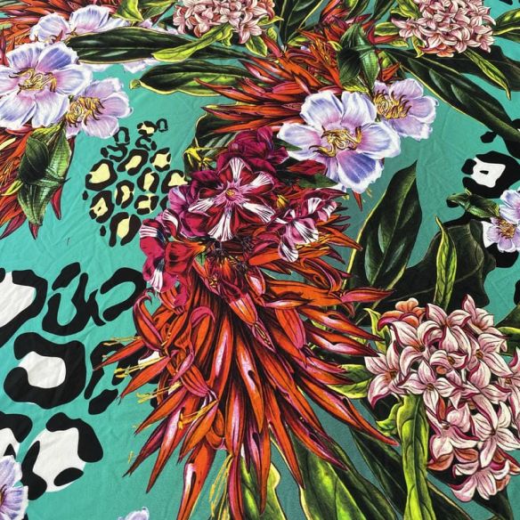 Tecido Malha Fluity Estampado Tropical Jungle Chic • Conexão Tecidos
