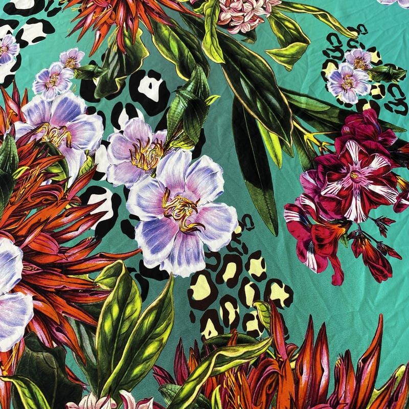 Tecido Malha Fluity Estampado Tropical Jungle Chic • Conexão Tecidos