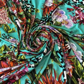 Tecido Malha Fluity Estampado Tropical Jungle Chic • Conexão Tecidos