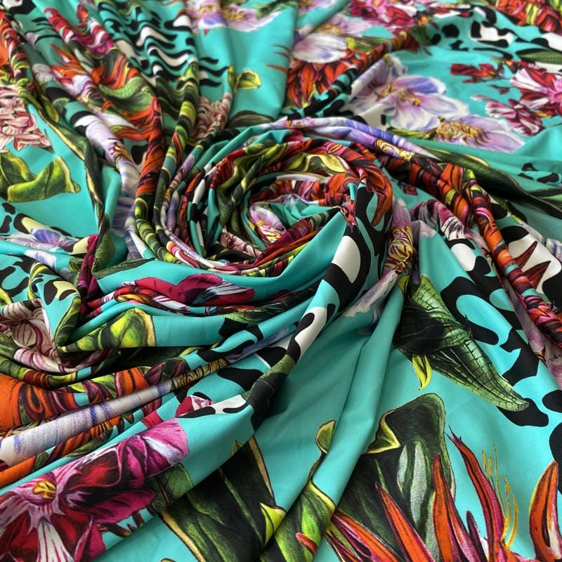 Tecido Malha Fluity Estampado Tropical Jungle Chic • Conexão Tecidos