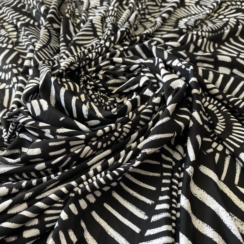 Tecido Malha Fluity Estampado Spiral Mono Art • Conexão Tecidos
