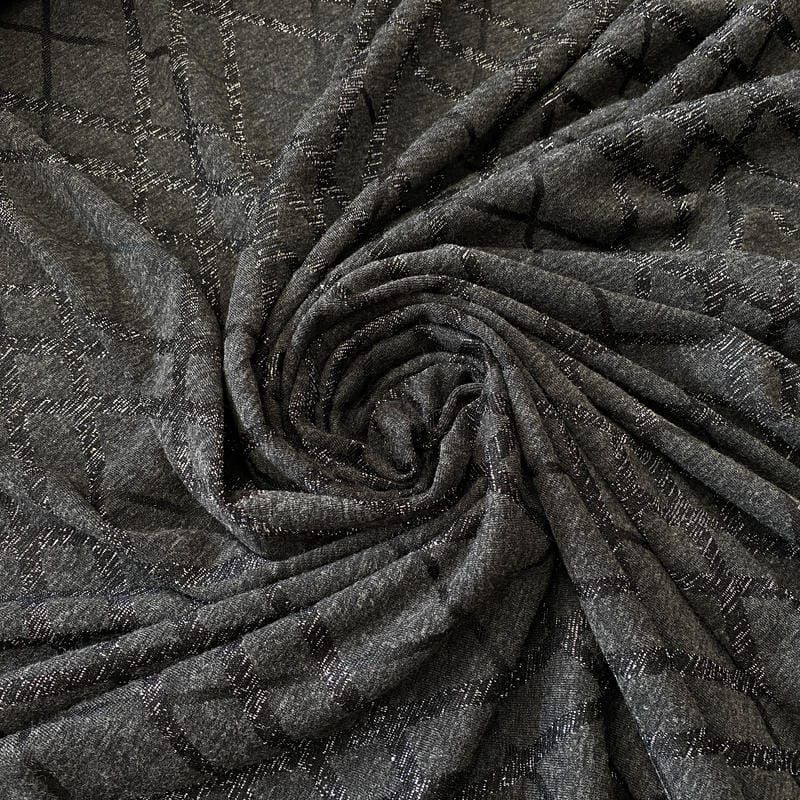Tecido Malha Lurex Geo Shine Graphite • Conexão Tecidos