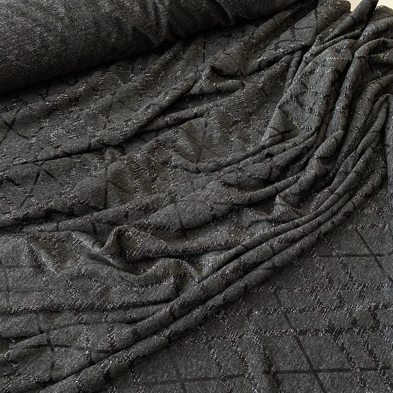 Tecido Malha Lurex Geo Shine Graphite • Conexão Tecidos
