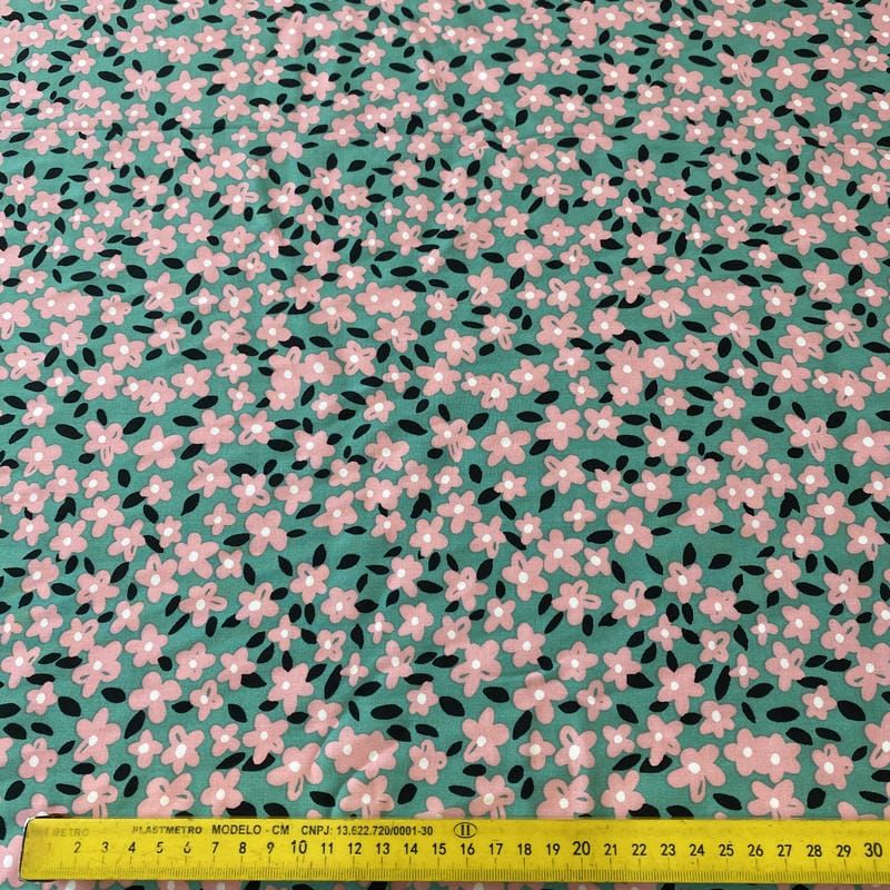 Tecido Viscose Estampada Floral Liberty Rosé Mint • Conexão Tecidos