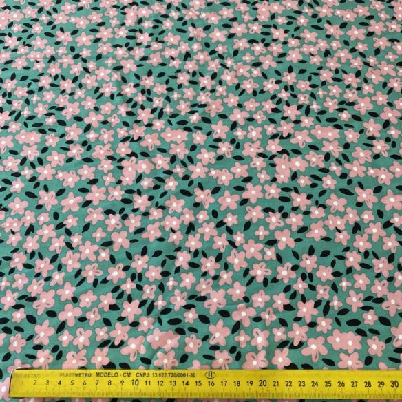 Tecido Viscose Estampada Floral Liberty Rosé Mint • Conexão Tecidos