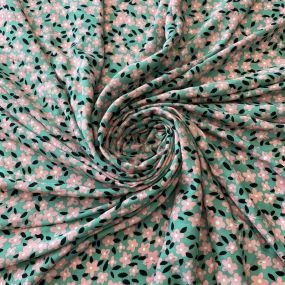 Tecido Viscose Estampada Floral Liberty Rosé Mint • Conexão Tecidos