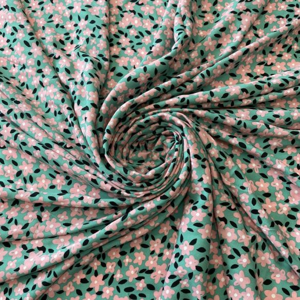 Tecido Viscose Estampada Floral Liberty Rosé Mint • Conexão Tecidos