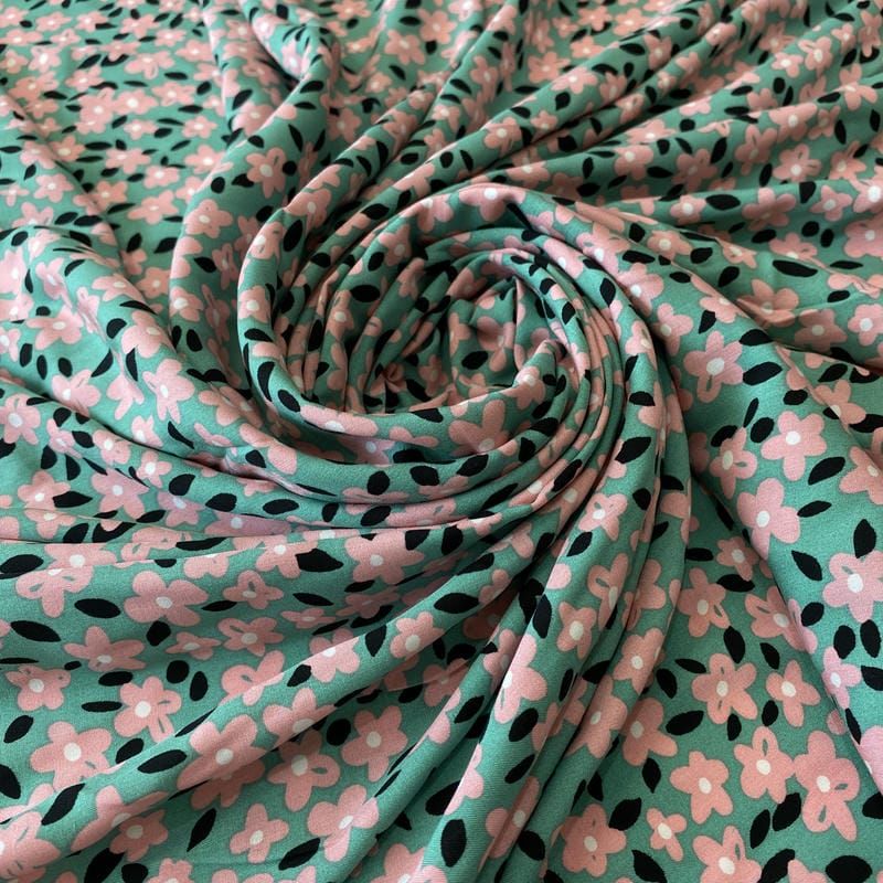 Tecido Viscose Estampada Floral Liberty Rosé Mint • Conexão Tecidos