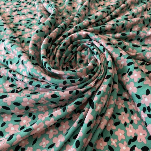 Tecido Viscose Estampada Floral Liberty Rosé Mint • Conexão Tecidos