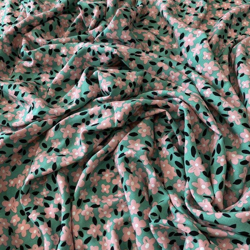 Tecido Viscose Estampada Floral Liberty Rosé Mint • Conexão Tecidos