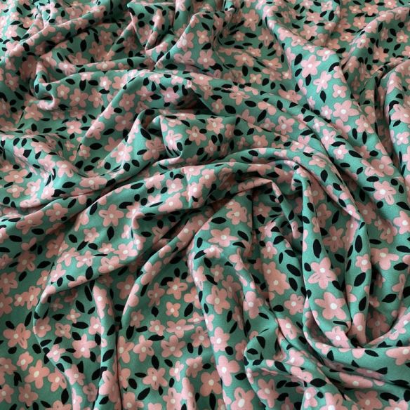 Tecido Viscose Estampada Floral Liberty Rosé Mint • Conexão Tecidos