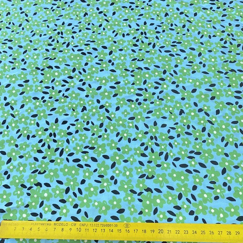 Tecido Viscose Estampada Floral Fresh Verde Sky • Conexão Tecidos