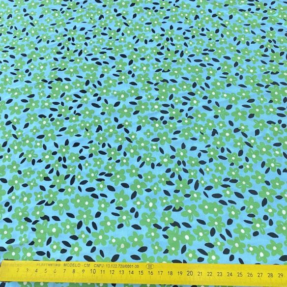 Tecido Viscose Estampada Floral Fresh Verde Sky • Conexão Tecidos