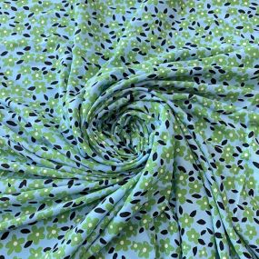 Tecido Viscose Estampada Floral Fresh Verde Sky • Conexão Tecidos